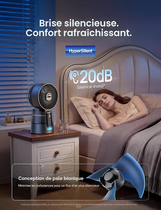 DREO TurboCool Ventilateur 516S, ventilateur de table oscillation 150° + 30°, rafraîchisseur d’air 7,9 m/s, brume ultrafine, silencieux 20 dB, 6 vitesses, 2 modes, contrôle app & télécommande.