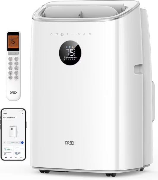 DREO climatiseur mobile 7500 BTU 3-en-1 refroidissement/ventilation/déshumidification, silencieux pour chambre ou bureau, contrôle par app et voix, sans drainage, kit fenêtre, 2,5 L/h, AC318S [Classe énergétique A]