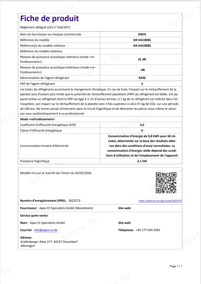 DREO climatiseur mobile 7500 BTU 3-en-1 refroidissement/ventilation/déshumidification, silencieux pour chambre ou bureau, contrôle par app et voix, sans drainage, kit fenêtre, 2,5 L/h, AC318S [Classe énergétique A]