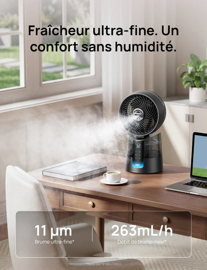DREO TurboCool Ventilateur 516S, ventilateur de table oscillation 150° + 30°, rafraîchisseur d’air 7,9 m/s, brume ultrafine, silencieux 20 dB, 6 vitesses, 2 modes, contrôle app & télécommande.