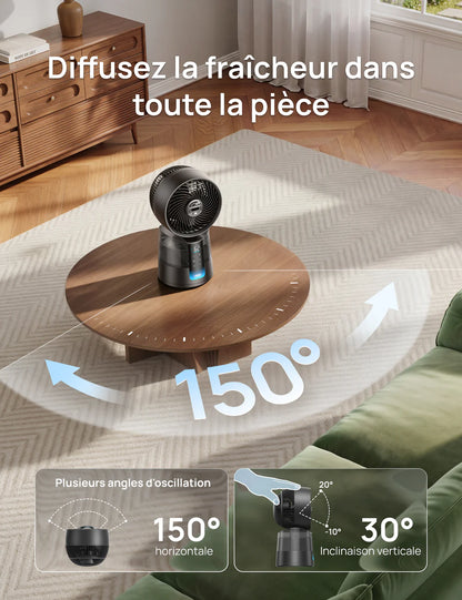 DREO TurboCool Ventilateur 516S, ventilateur de table oscillation 150° + 30°, rafraîchisseur d’air 7,9 m/s, brume ultrafine, silencieux 20 dB, 6 vitesses, 2 modes, contrôle app & télécommande.