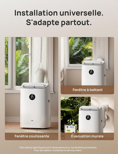 DREO climatiseur mobile 7500 BTU 3-en-1 refroidissement/ventilation/déshumidification, silencieux pour chambre ou bureau, contrôle par app et voix, sans drainage, kit fenêtre, 2,5 L/h, AC318S [Classe énergétique A]