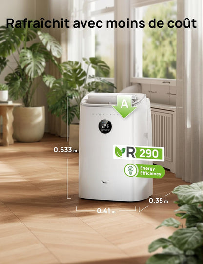 DREO climatiseur mobile 7500 BTU 3-en-1 refroidissement/ventilation/déshumidification, silencieux pour chambre ou bureau, contrôle par app et voix, sans drainage, kit fenêtre, 2,5 L/h, AC318S [Classe énergétique A]