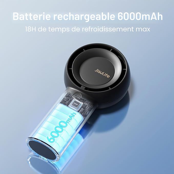 JISULIFE Mini Ventilateur Turbo Portable [16H Max] Personnel, Rechargeable USB 4000mAh, Petit Ventilateur de Poche à Piles avec 5 Vitesses