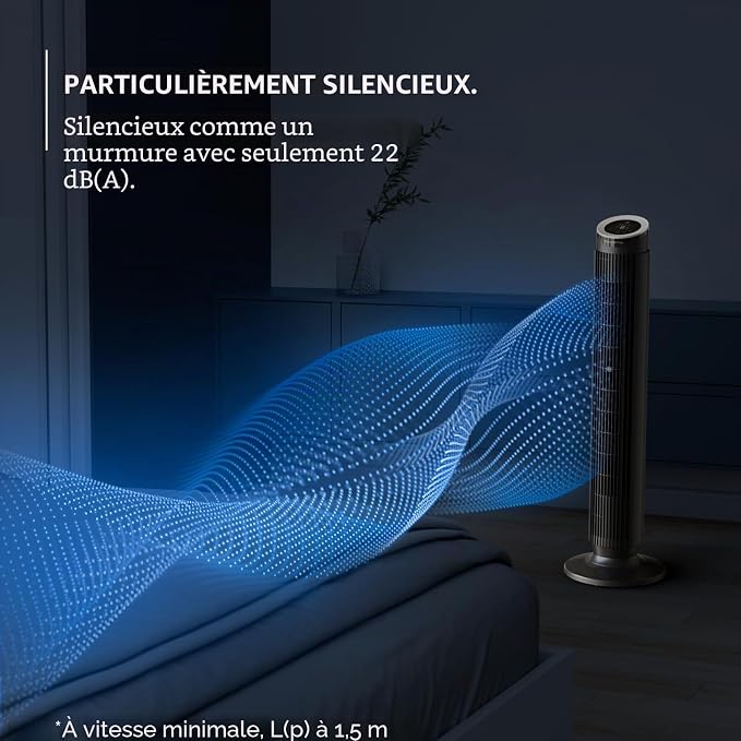 Rowenta Eole Silence Force VU7020F0 Ventilateur tour rafraîchissant puissant, extrêmement silencieux, économie d'énergie