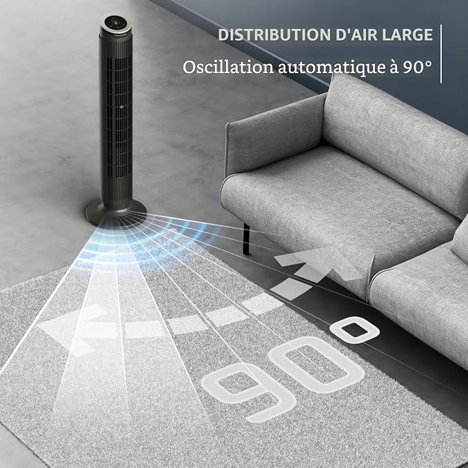 Rowenta Eole Silence Force VU7020F0 Ventilateur tour rafraîchissant puissant, extrêmement silencieux, économie d'énergie