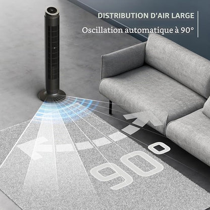 Rowenta Eole Silence Force VU7020F0 Ventilateur tour rafraîchissant puissant, extrêmement silencieux, économie d'énergie