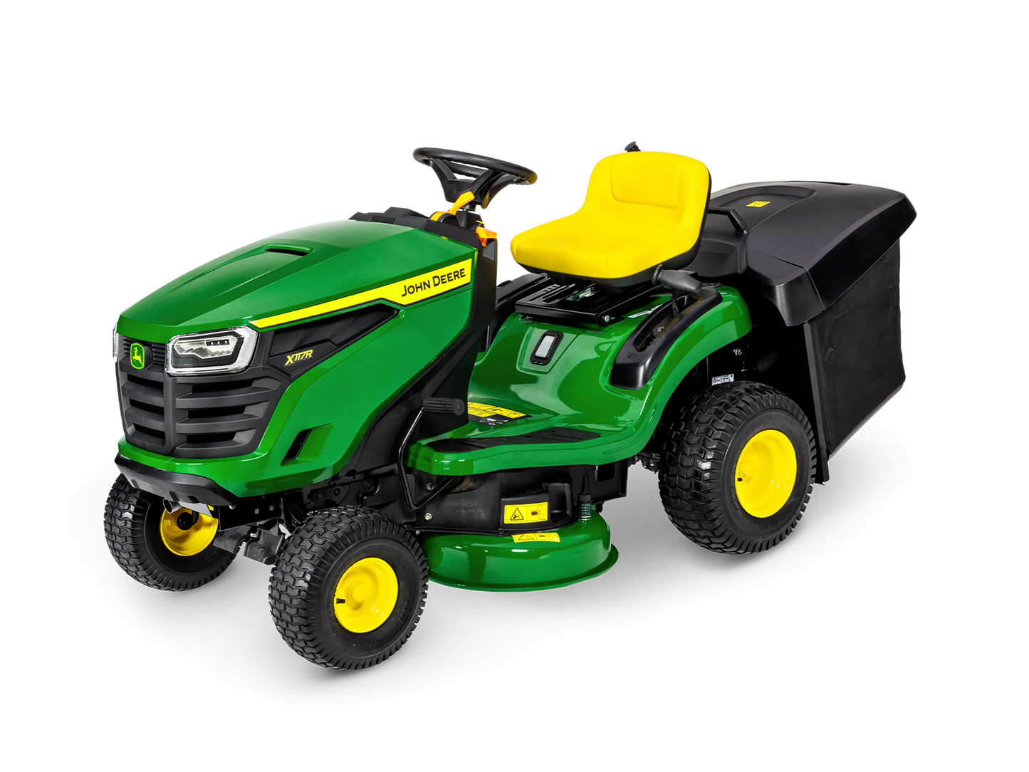 John Deere X117R Ride On Lawn Tractor with Rear Grass Collector Garden Riding Mower