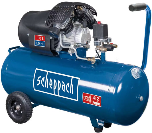 Scheppach 100L Twin Cylinder Air Compressor 3HP 230V Oil Lubricated Workshop Compressor