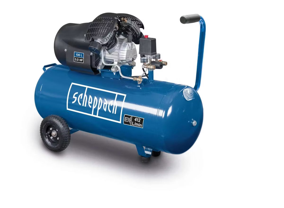 Scheppach 100L Twin Cylinder Air Compressor 3HP 230V Oil Lubricated Workshop Compressor