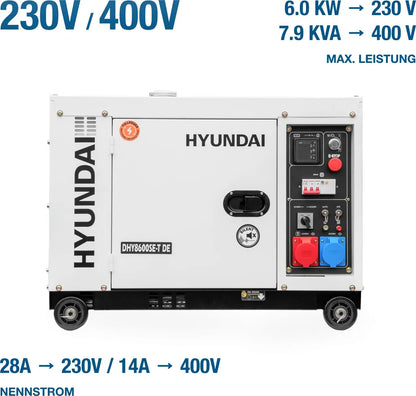 Hyundai DHY8000SE Silent Diesel Generator 8kW Electric Start Portable Power Generator